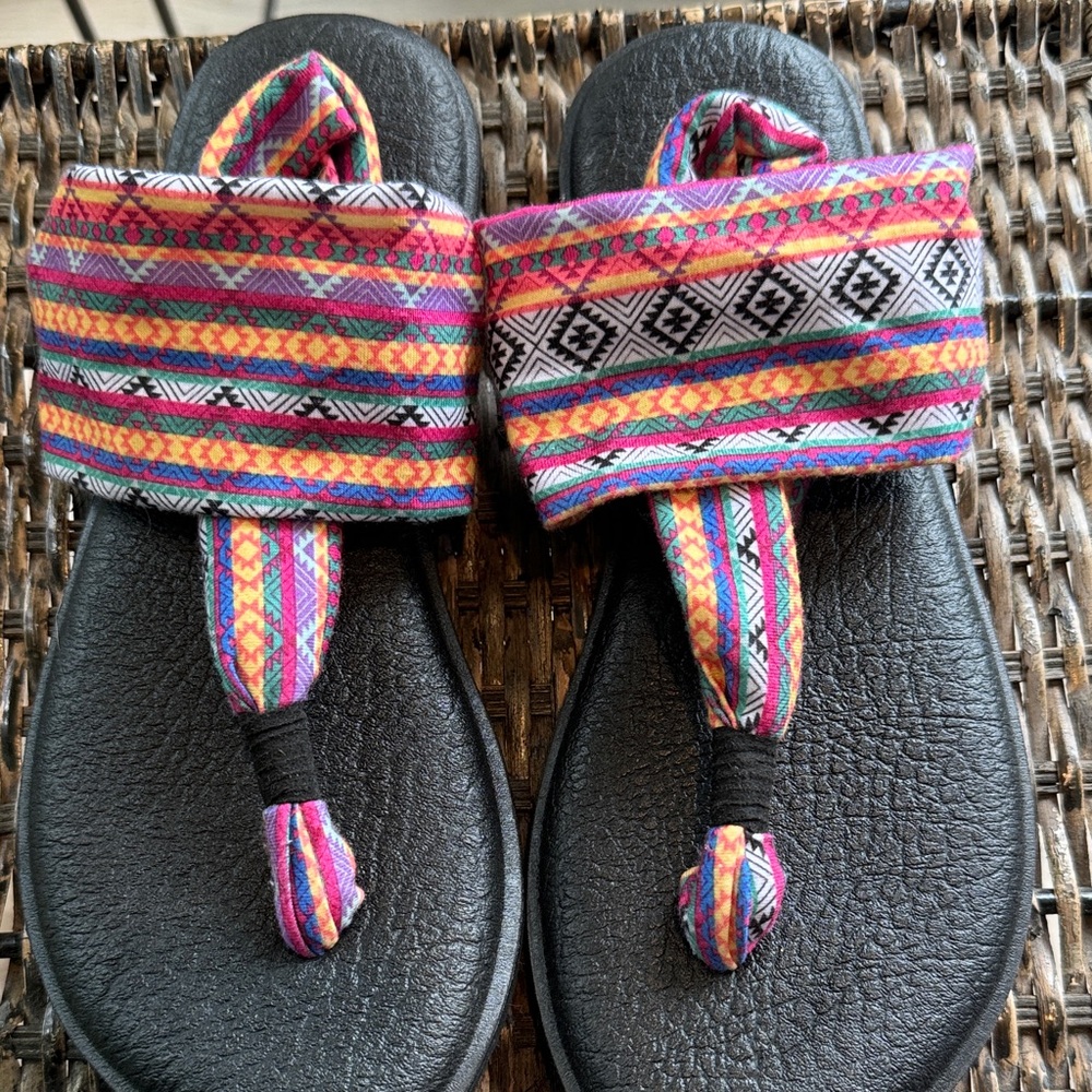 Sanuk Yoga Sling 2 tribal colorful‎ flip-flop women’s size 8 - Picture 3 of 6